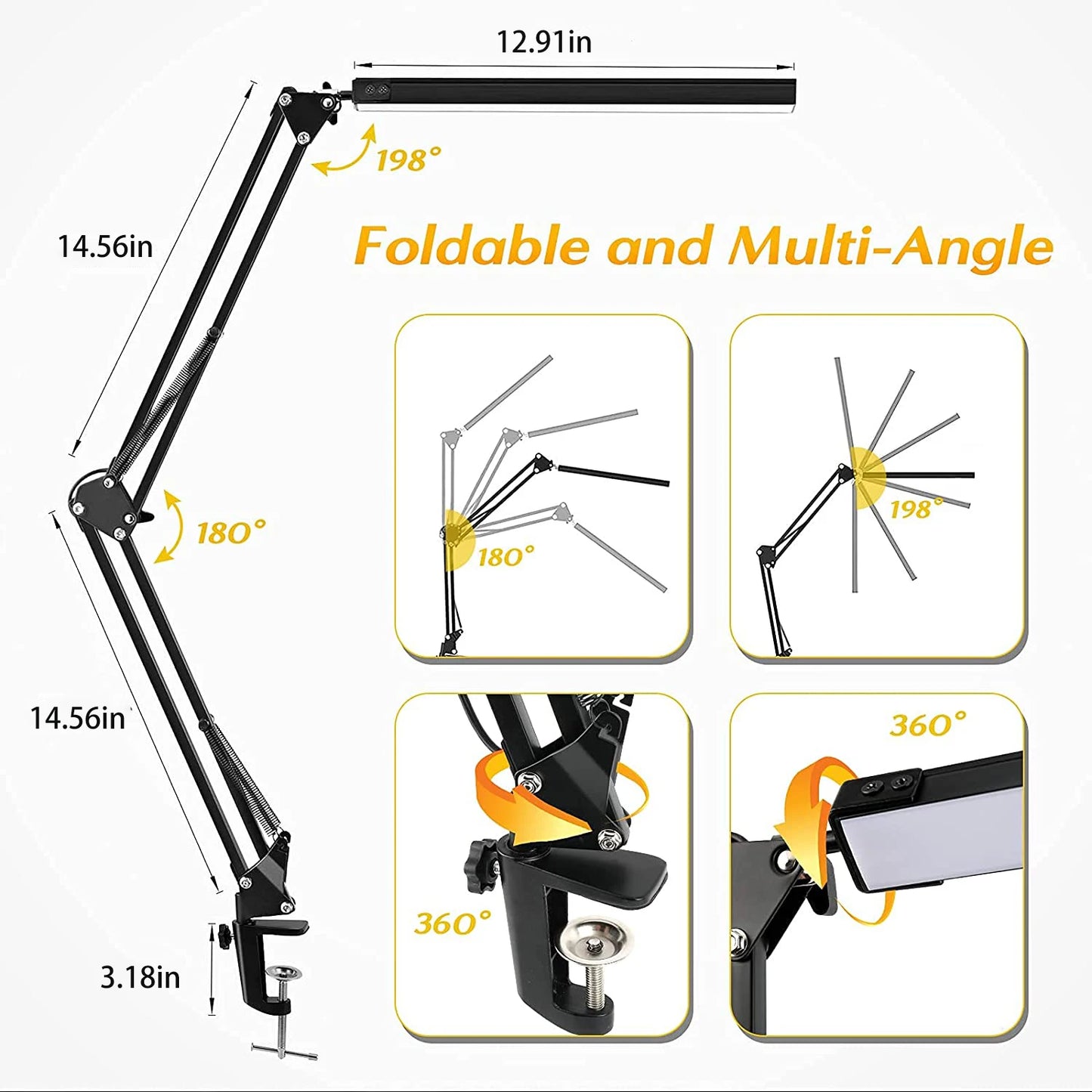 LED Desk Lamp with Clamp, Swing Arm Desk lamp, Adjustable Desk Light Eye-Care Table Light, 3 Color Modes, Eye-Caring Desk Lamps