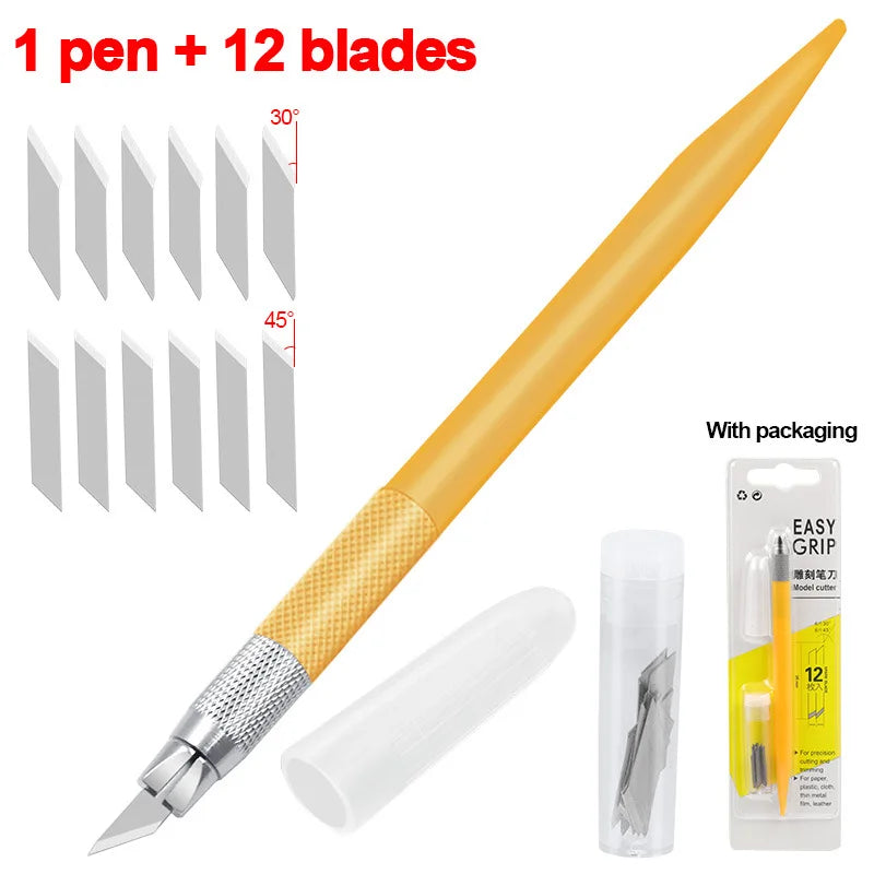 Alatan Pen Pemotong Kraf 360 Darjah Pusing Bilah 3 Kepala Bilah Keluli Tahan Karat Pisau Pemotong Seni Mudah Alih Tahan Lama DIY
