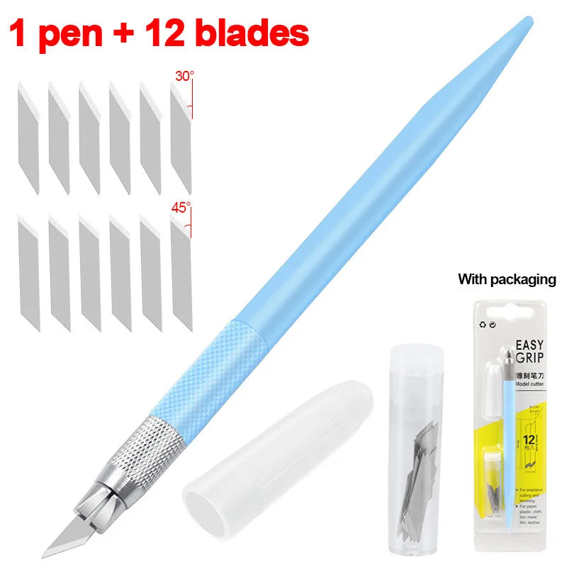 Alatan Pen Pemotong Kraf 360 Darjah Pusing Bilah 3 Kepala Bilah Keluli Tahan Karat Pisau Pemotong Seni Mudah Alih Tahan Lama DIY