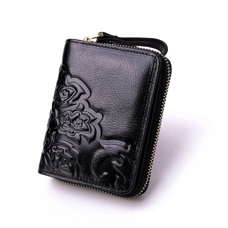 Short Genuine Leather Wallet Women Mini Real Leather Purse Floral Women Wallets Card Holder Female Purses