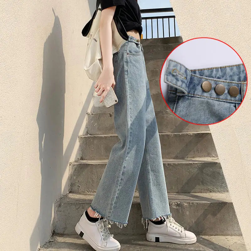 Seluar Jeans Wanita Longgar Dilapisi Bulu Santai Bergaya Ringkas Pepejal Retro Vintage Wanita Gaya Korea Harajuku Streetwear separas buku lali Ulzzang