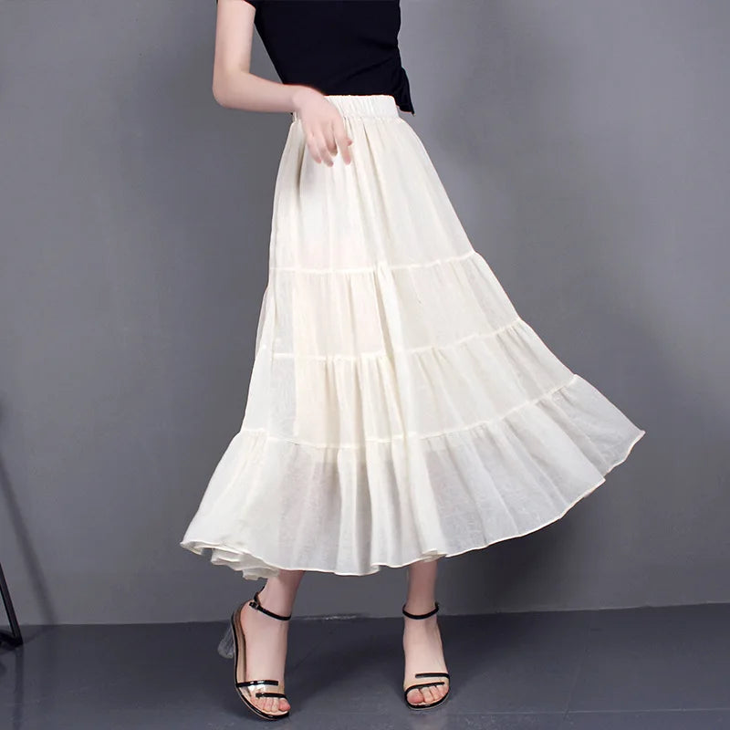Versi Korea Selatan Musim Panas Wanita Berpinggang Tinggi Luar Bandar Kecil Bunga Segar Skirt Kolej Chiffon Elegan Bercetak Separuh Panjang
