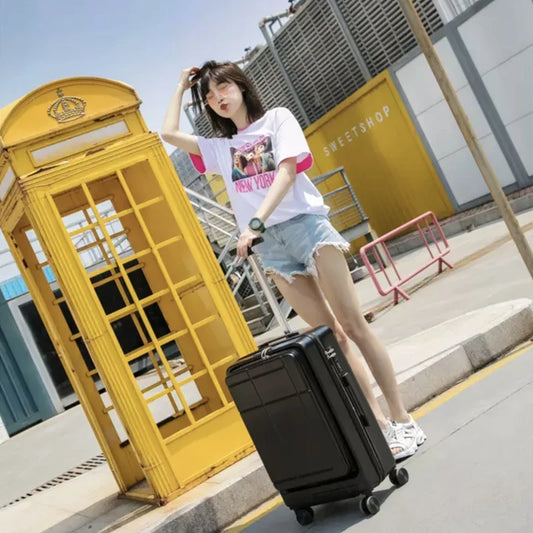 Panas!Baharu bukaan Depan Beg Perjalanan Set Bagasi Bergolek,18"20"24"inci Wanita Bergaya Berkapasiti BesarBeg Troli dengan beg tangan