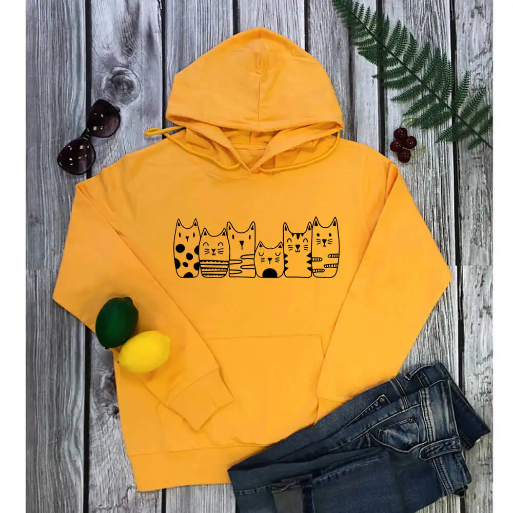 Sweatshirt Bercetak Grafik Kucing Comel Baru Ketibaan Lucu Atasan Lengan Panjang 100% Kapas Pakaian Pullover Fesyen Hadiah Pencinta Kucing