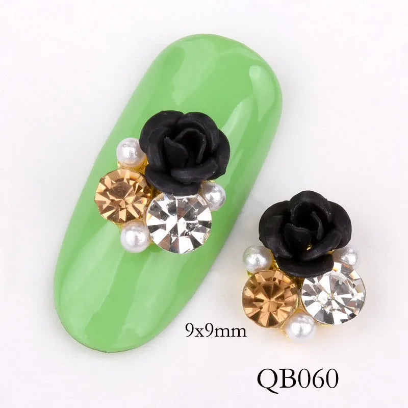 New 10pcs Bright Pearl Rhinestone Flower design Alloy Nail Art Decorations Glitter DIY 3D Nail Jewelry Pendant QB054-063