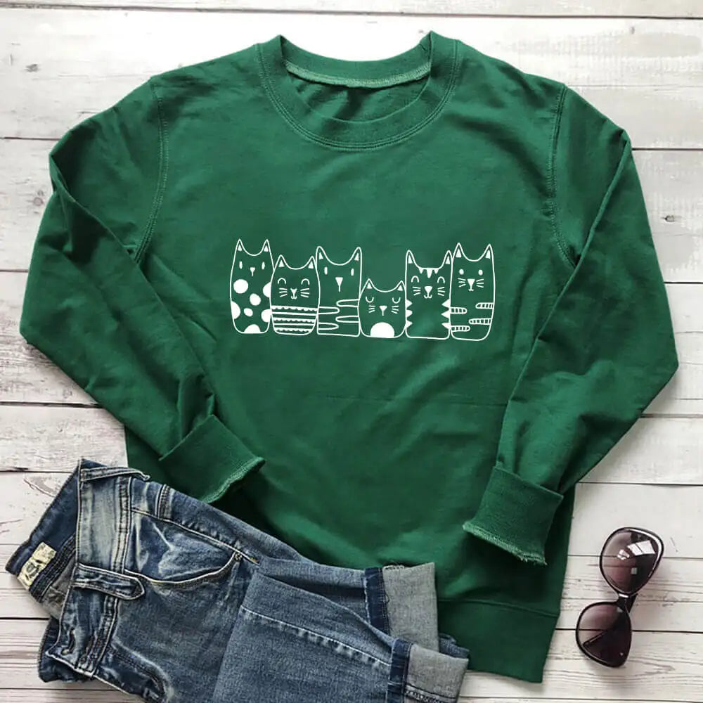 Baju Baju Kucing Ibu Kucing Ketibaan Baru Baju Kasual Lucu 100% Kapas Lengan Panjang Baju Peluh Hadiah Pencinta Kucing