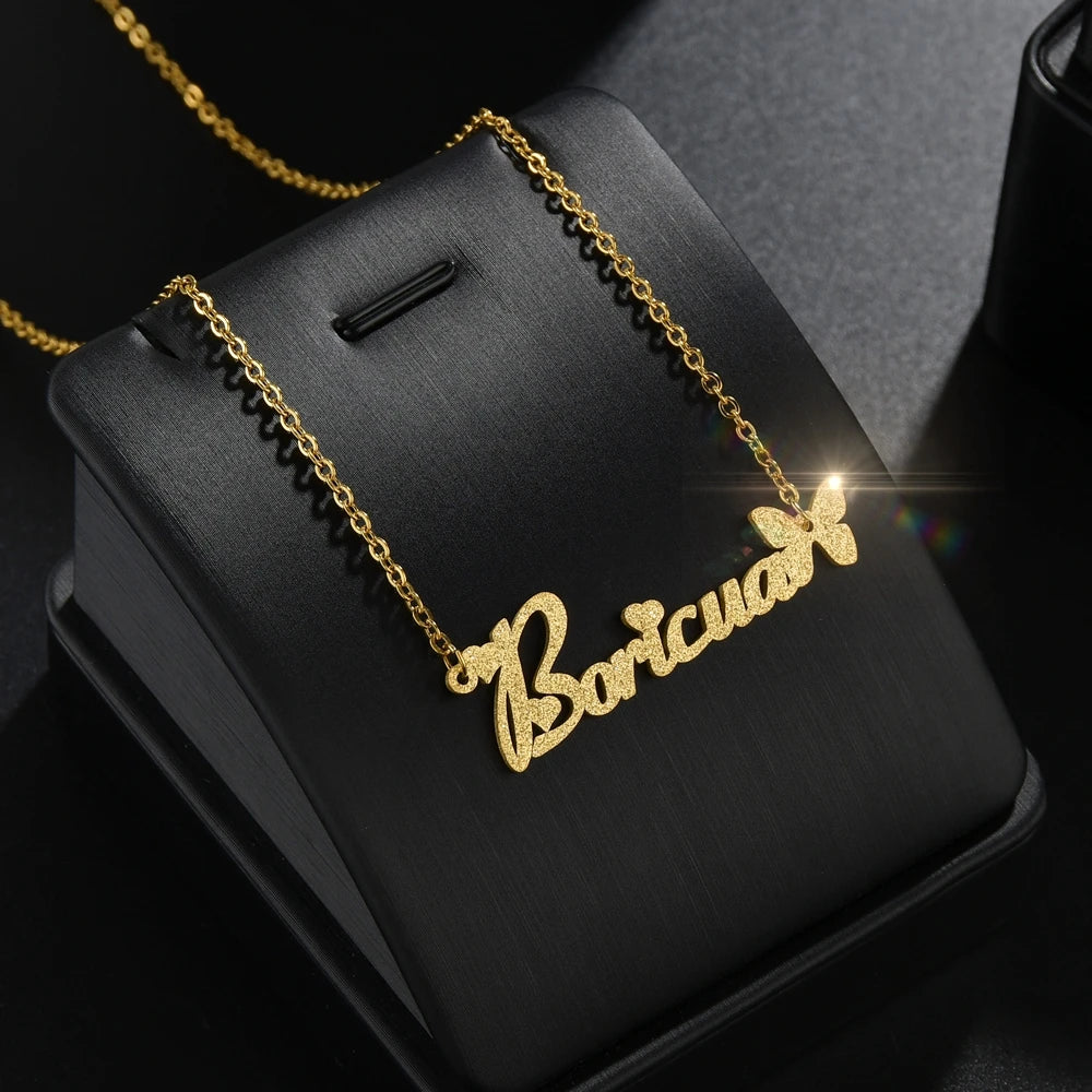 Atoztide 2022 Disesuaikan Keluli Tahan Karat Nama Es Kalung Butterfly Surat Peribadi Choker Loket Hadiah Plat Nama