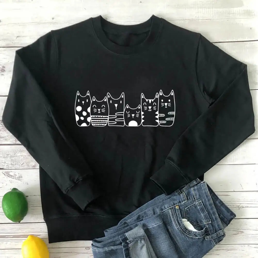 Baju Baju Kucing Ibu Kucing Ketibaan Baru Baju Kasual Lucu 100% Kapas Lengan Panjang Baju Peluh Hadiah Pencinta Kucing