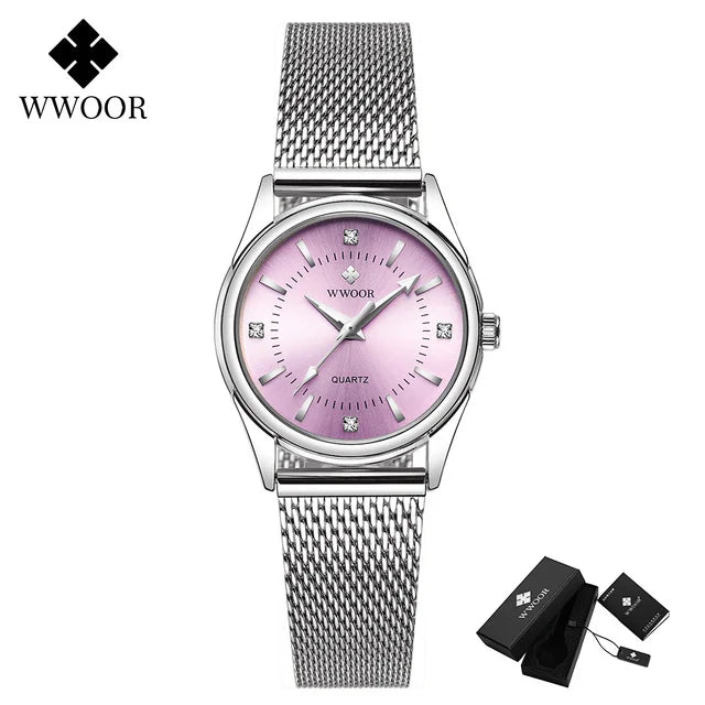 2024 WWOOR Fesyen Jenama Wanita Jam Tangan Mewah Berlian Mawar Emas Gelang Wanita Jam Tangan Pakaian Elegan untuk Gadis Montre Femme