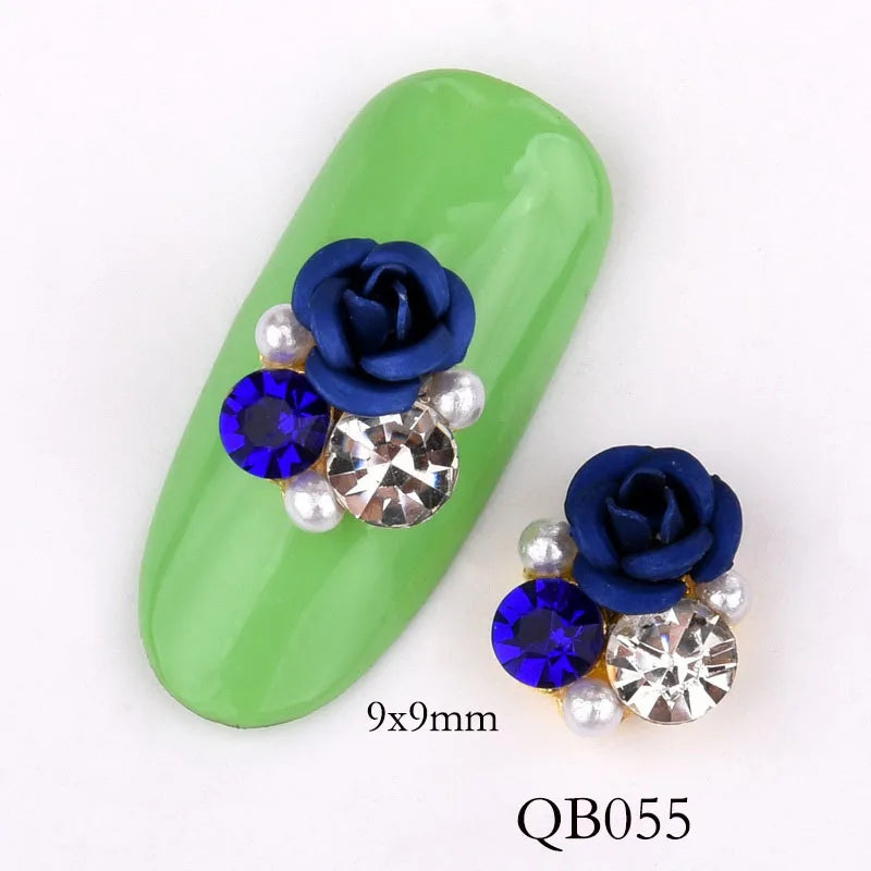 New 10pcs Bright Pearl Rhinestone Flower design Alloy Nail Art Decorations Glitter DIY 3D Nail Jewelry Pendant QB054-063