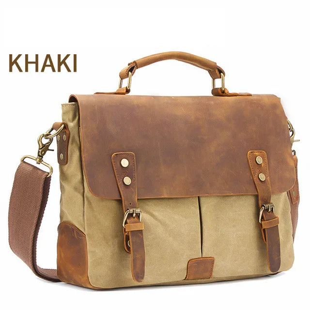MARKROYAL Vintage Crazy Horse Leather Kanvas Messenger Beg Komputer riba Briefcase Crossbody Satchel Bag Dropshipping