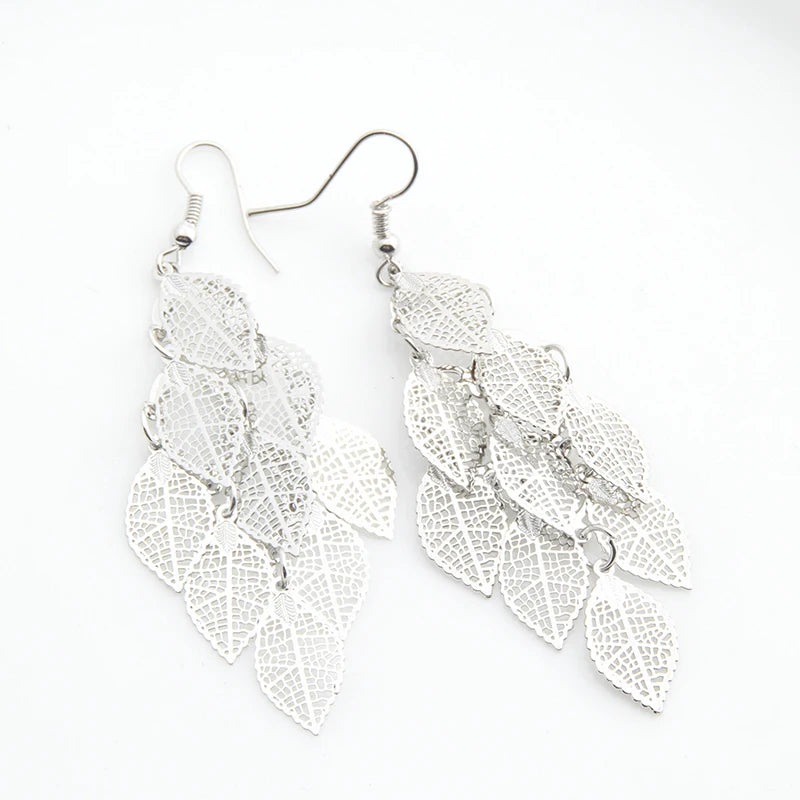 Vintage Hollow Leaves Drop Earrings for Women Bohemian Colorful Long Dangle Earrings 2024 Fashion Jewelry boucle oreille femme