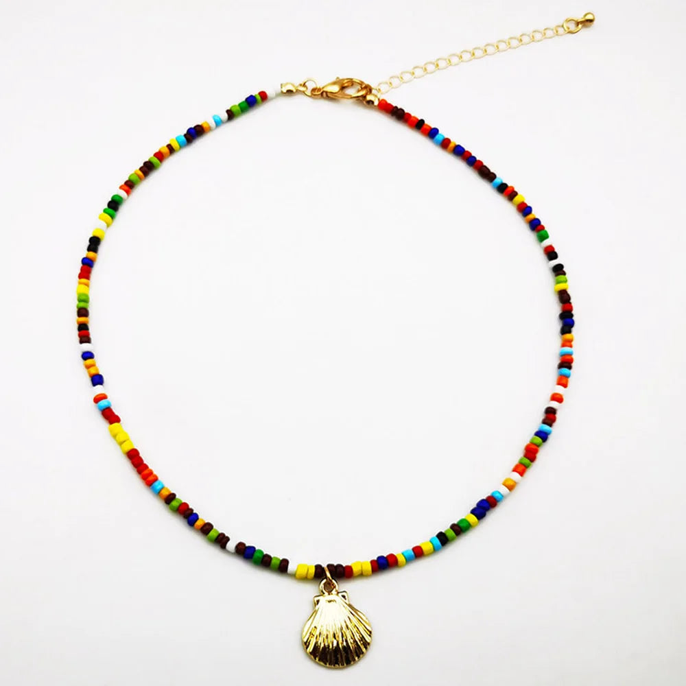 Bohemian Multilayer Handmade Bead Pendant Necklace Fashion Ethnic Vintage Starfish Heart Love Choker Beach Jewelry Bijoux Gift