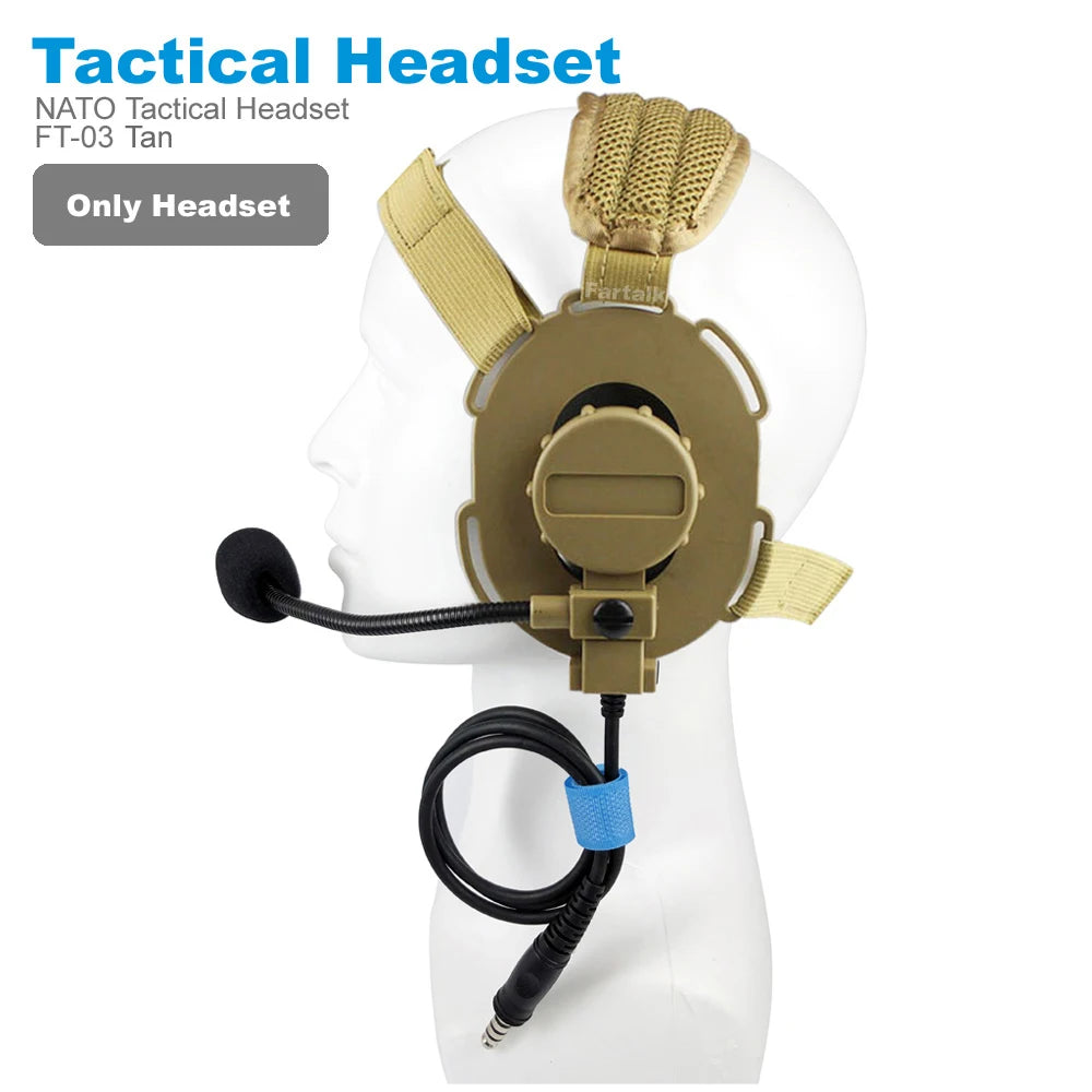FT-03 Tactical Headset Mic U94 PTT K-Type Pilihan untuk Kenwood Baofeng Wouxun TYT Radio Walkie Talkie Hunting Airsoft Headphone