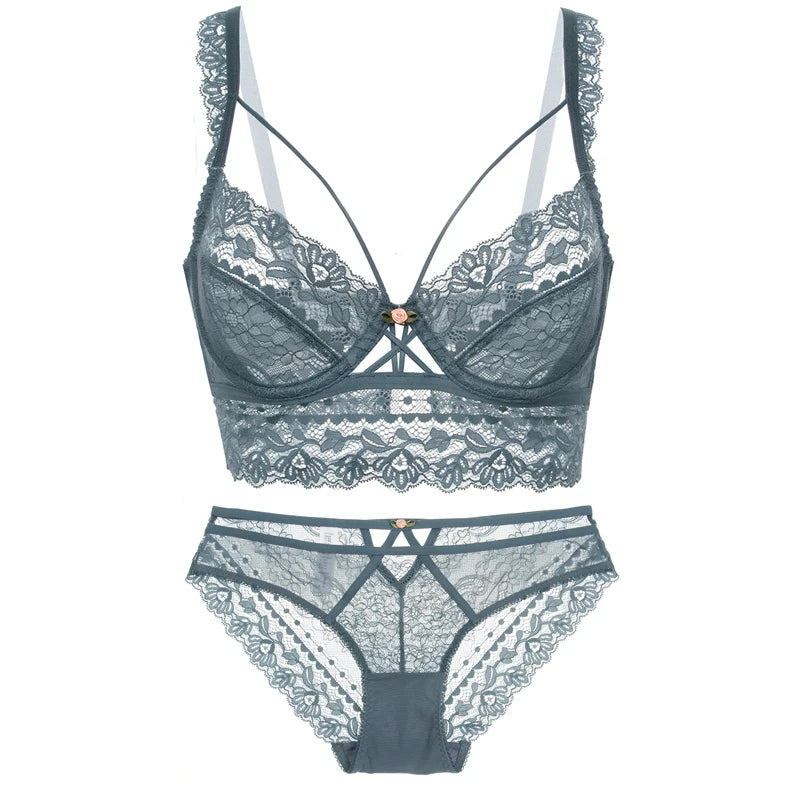CINOON Top Classic Bandage Bra Set Lingerie Push Up Brassiere Lace Underwear Set Sexy Transparent Panties For Women underwear