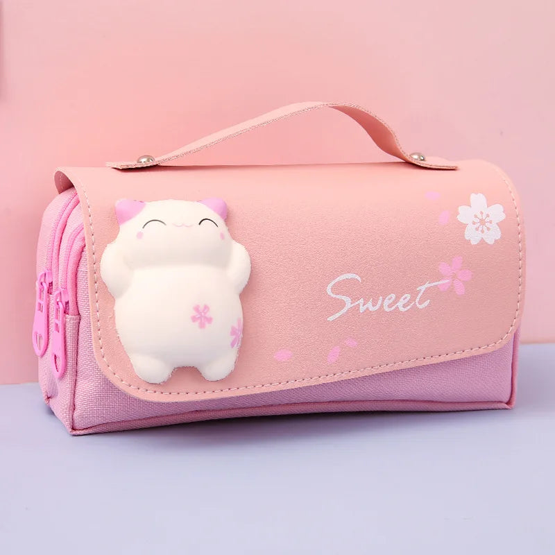 Large Capacity Pencil Case Stress Relieving Kawaii Canvas 3Layer Pen Brushes Pouch Bag Box Gifts Supplies School Stationery