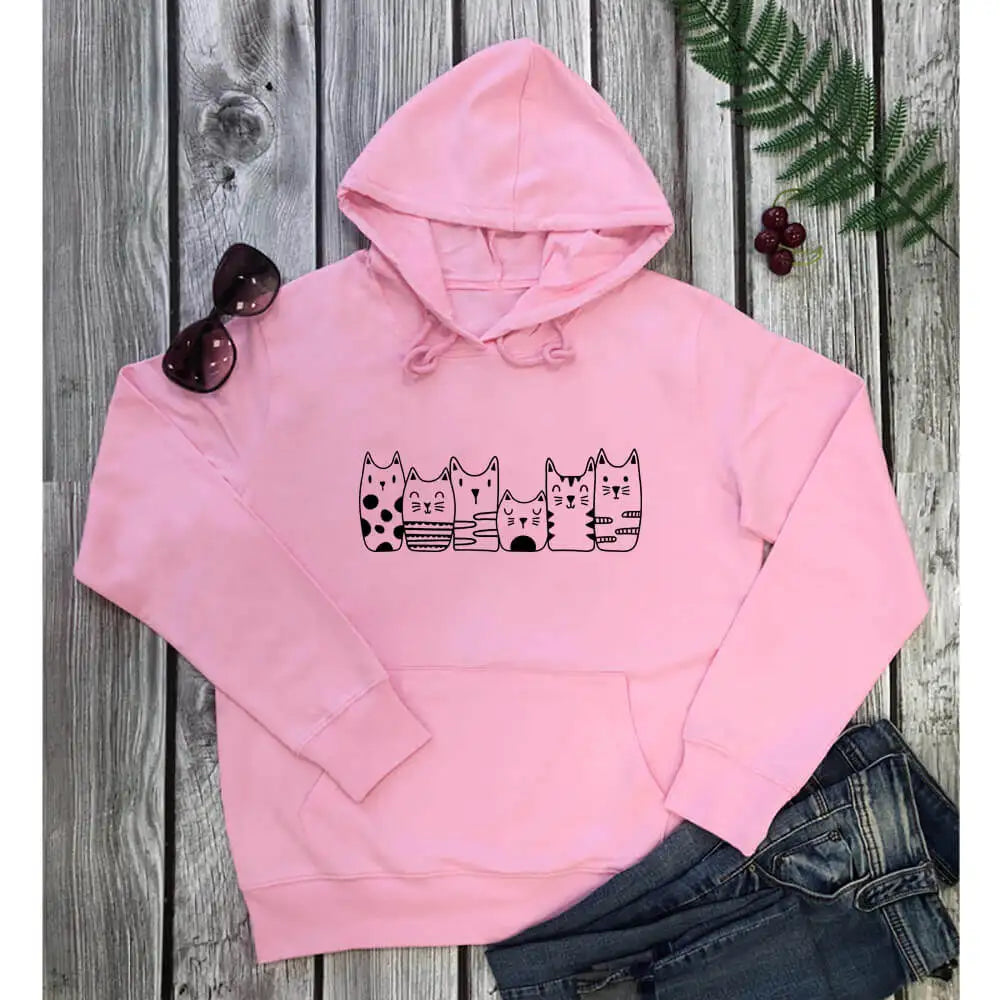 Sweatshirt Bercetak Grafik Kucing Comel Baru Ketibaan Lucu Atasan Lengan Panjang 100% Kapas Pakaian Pullover Fesyen Hadiah Pencinta Kucing