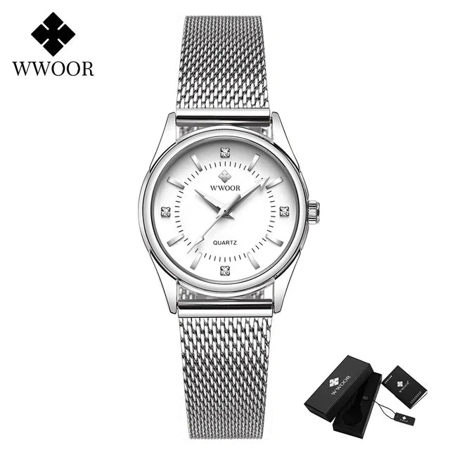 2024 WWOOR Fesyen Jenama Wanita Jam Tangan Mewah Berlian Mawar Emas Gelang Wanita Jam Tangan Pakaian Elegan untuk Gadis Montre Femme