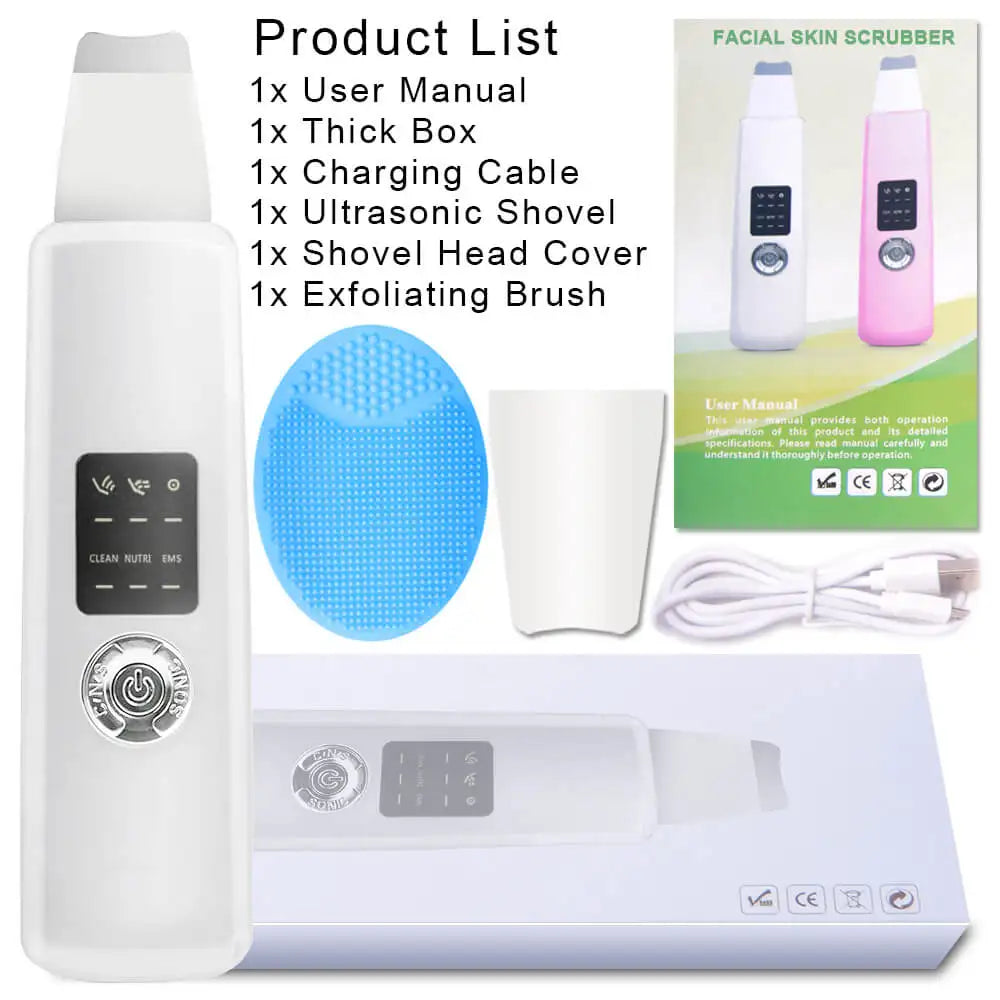 Ultrasonik Deep Face Cleaning Scrubber Kulit Menghilangkan Kotoran Blackhead Mengurangkan Kedutan bintik Spatula Facial Whitening Lifting Device