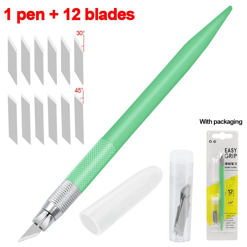Alatan Pen Pemotong Kraf 360 Darjah Pusing Bilah 3 Kepala Bilah Keluli Tahan Karat Pisau Pemotong Seni Mudah Alih Tahan Lama DIY