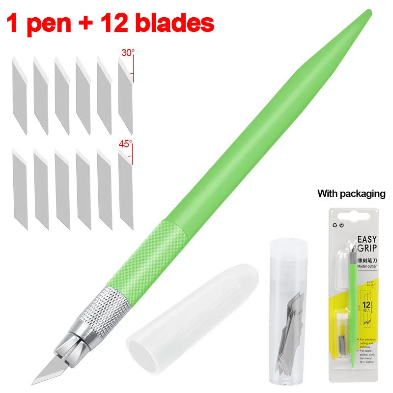 Alatan Pen Pemotong Kraf 360 Darjah Pusing Bilah 3 Kepala Bilah Keluli Tahan Karat Pisau Pemotong Seni Mudah Alih Tahan Lama DIY
