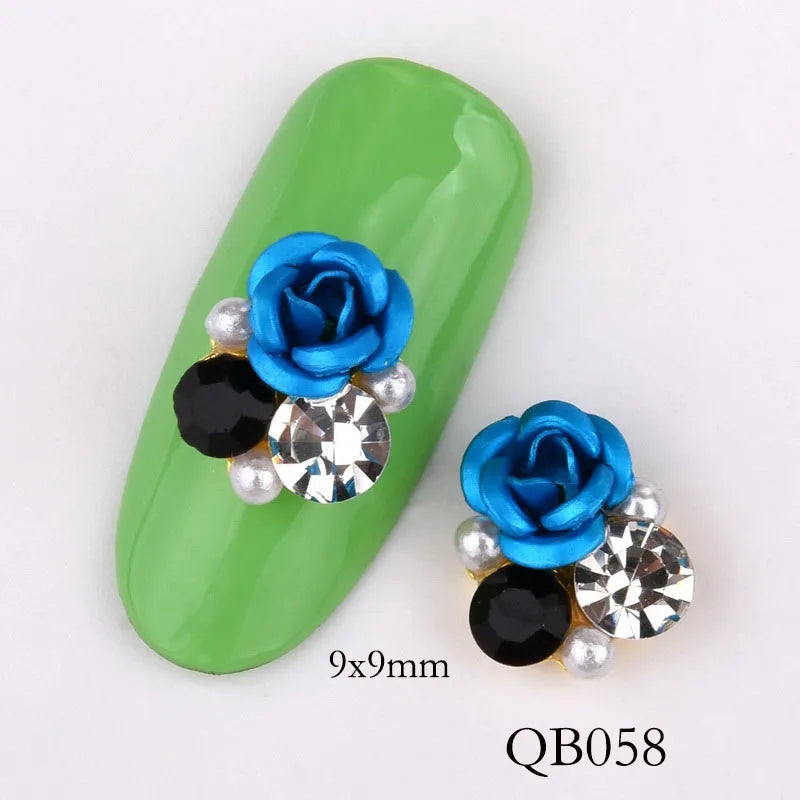 New 10pcs Bright Pearl Rhinestone Flower design Alloy Nail Art Decorations Glitter DIY 3D Nail Jewelry Pendant QB054-063
