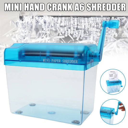 Mini Plastic Blue Shredder A6Manual Crusher Destroyers Paper Documents Cutting Machine for Home Office School Student Stationery