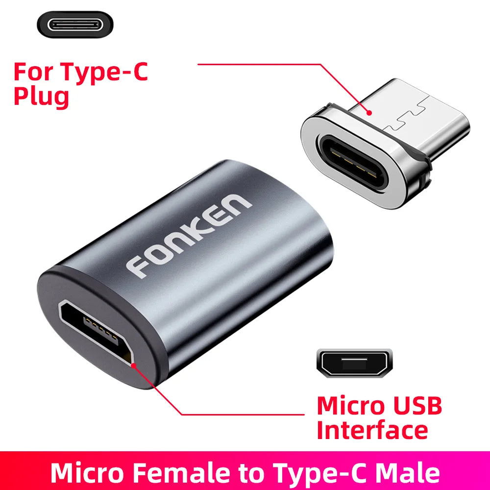 Fonken Magnetic Cable Connector Mobile Phone Cable Adapter Micro USB Magnetic Tips Magnet Charger Plug Type C Magnetic Adapter