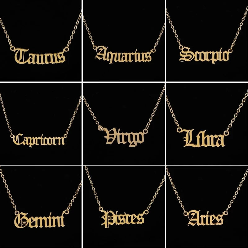Capricorn Aquarius Pisces Aries Taures Gemini Cancer Leo Virgo Libra Scorpio Sagittarius Zodiac Necklace 12 Constellation Choker