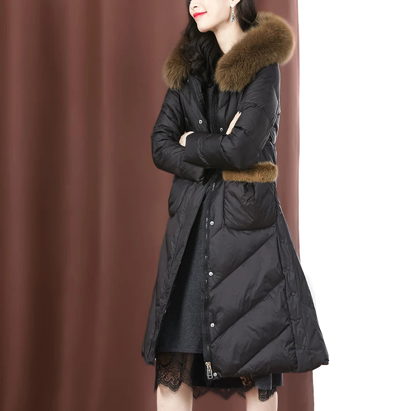 AYUNSUE Coat Female Winter Real Fox Fur Collar Parkas Woman White Duck Down Jackets Female Long Coats Parka Abrigo Mujer 2020