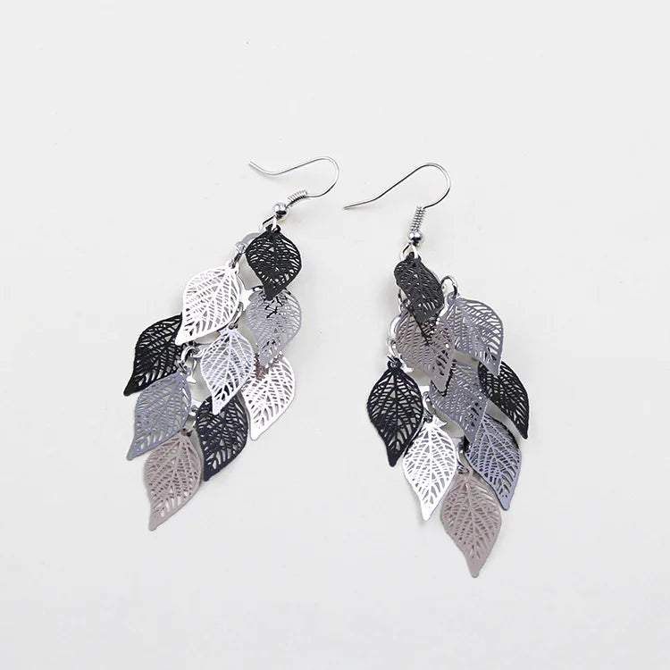 Vintage Hollow Leaves Drop Earrings for Women Bohemian Colorful Long Dangle Earrings 2024 Fashion Jewelry boucle oreille femme