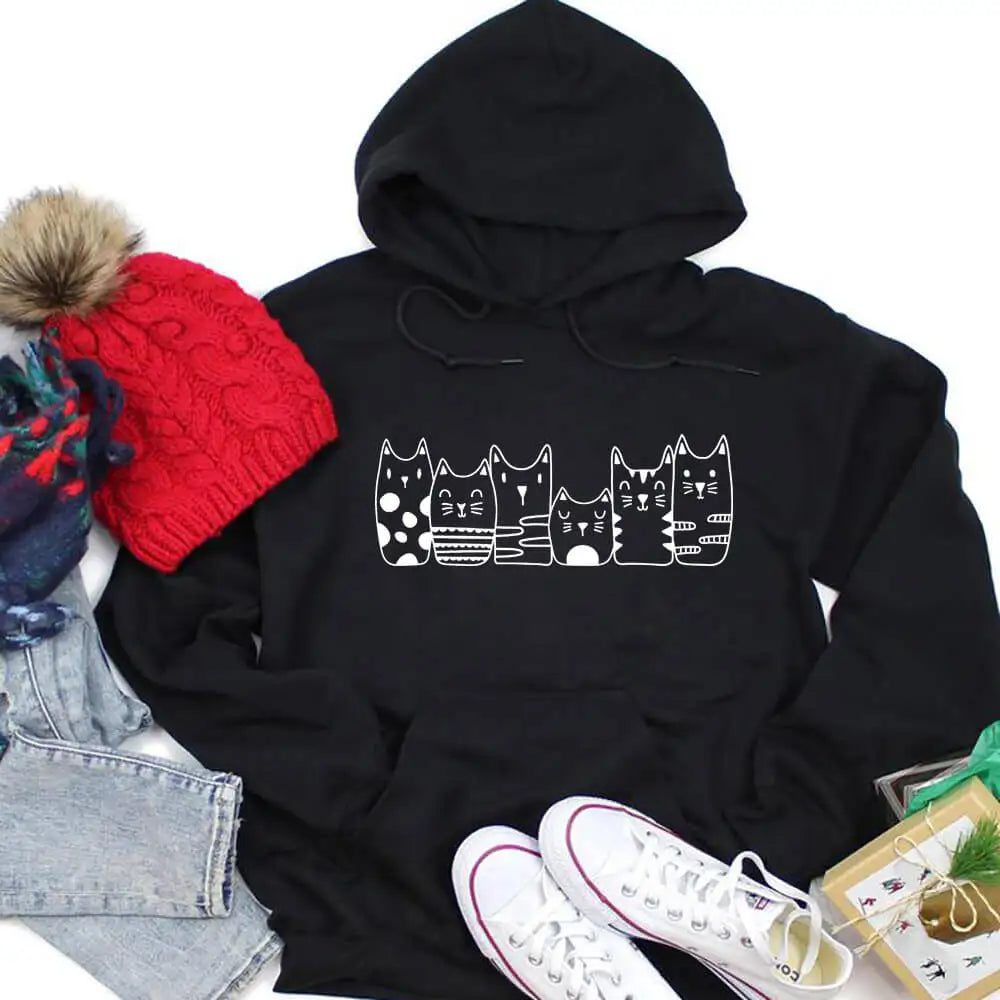 Sweatshirt Bercetak Grafik Kucing Comel Baru Ketibaan Lucu Atasan Lengan Panjang 100% Kapas Pakaian Pullover Fesyen Hadiah Pencinta Kucing