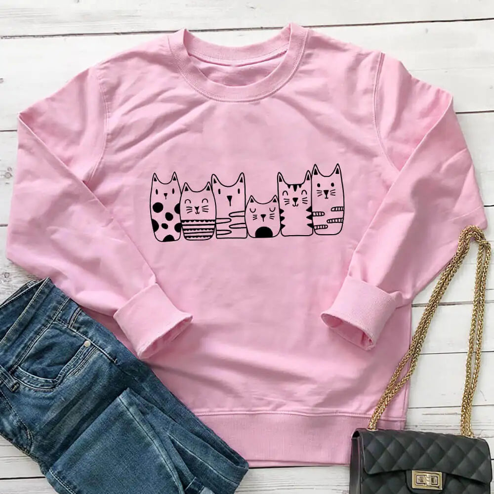 Baju Baju Kucing Ibu Kucing Ketibaan Baru Baju Kasual Lucu 100% Kapas Lengan Panjang Baju Peluh Hadiah Pencinta Kucing