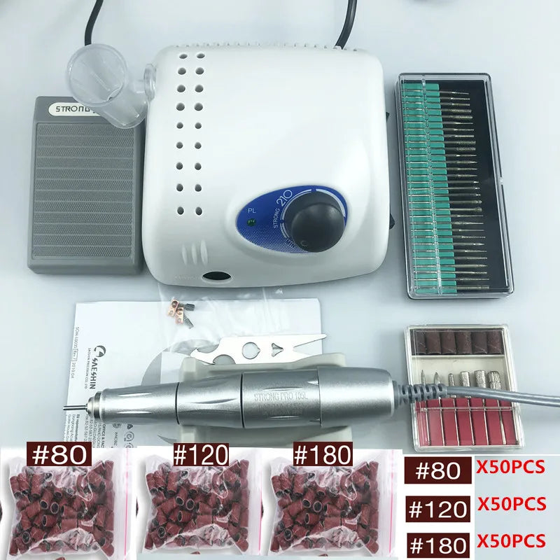 2019 New Arrival 65W 40000rpm STRONG 210 105L Handpiece 2.35mm Nail Drills Manicure Machine Pedicure Electric File Bits