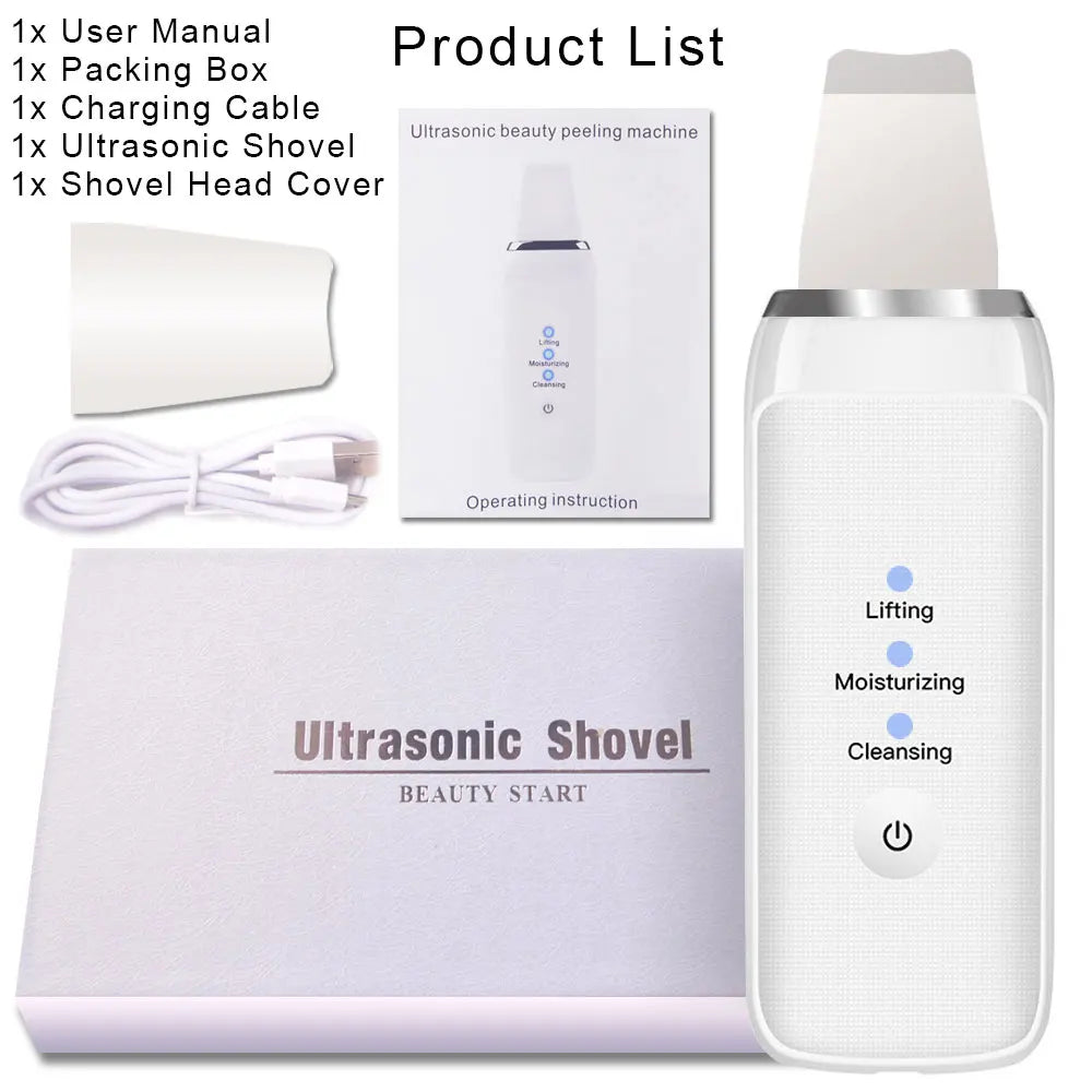 Ultrasonik Deep Face Cleaning Scrubber Kulit Menghilangkan Kotoran Blackhead Mengurangkan Kedutan bintik Spatula Facial Whitening Lifting Device
