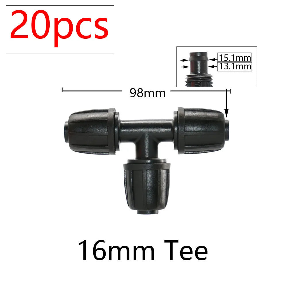 20pcs 16mm PE Tubing Water Connecters 1/2 To 3/8'' 1/4'' 1/8'' 6.0mm Pipe Reduced Coupling Adapter Garden Irrigation Fittings