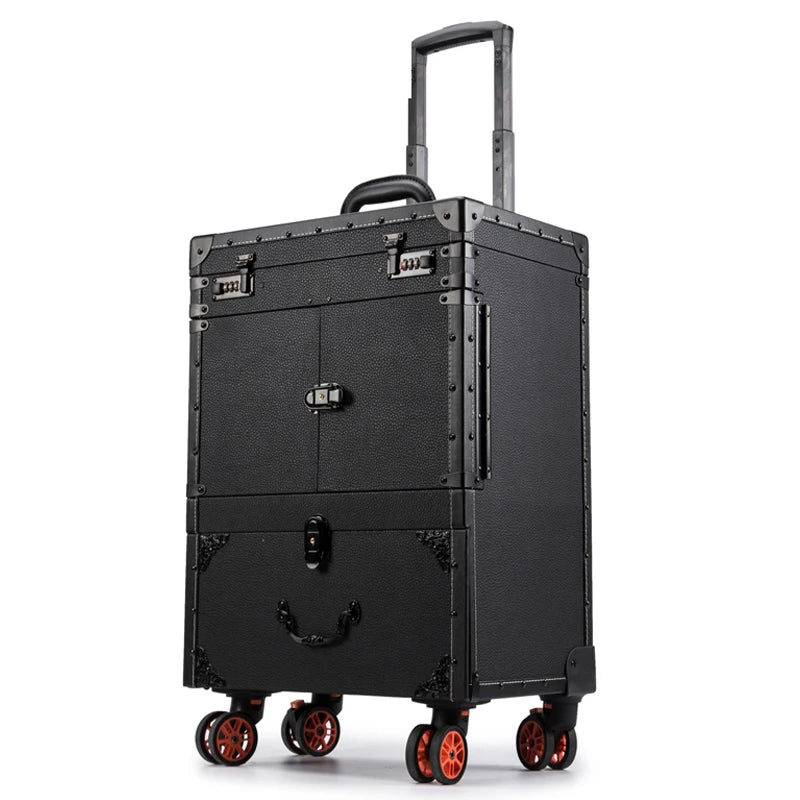 New Women Trolley Cosmetic case on Wheel,Nails Makeup Toolbox,Beauty Salon Box Travel bag Rolling Luggage Trolley Suitcase