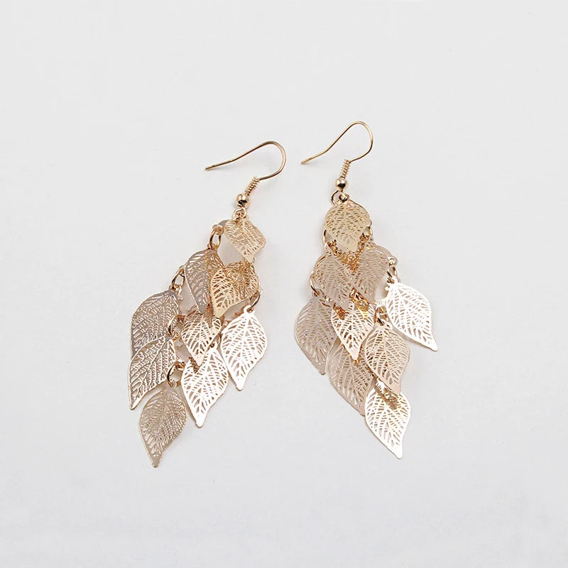 Vintage Hollow Leaves Drop Earrings for Women Bohemian Colorful Long Dangle Earrings 2024 Fashion Jewelry boucle oreille femme