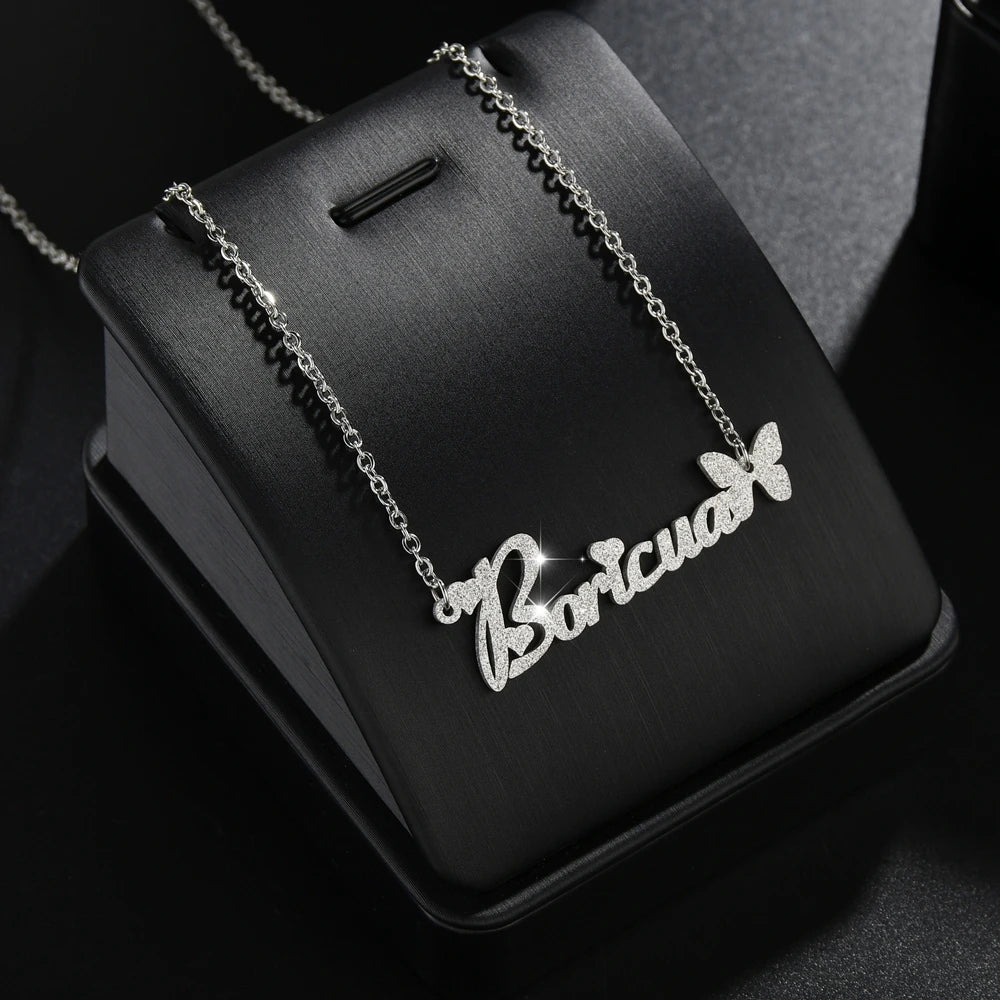 Atoztide 2022 Disesuaikan Keluli Tahan Karat Nama Es Kalung Butterfly Surat Peribadi Choker Loket Hadiah Plat Nama