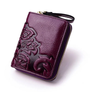 Dompet Kulit Tulen Pendek Wanita Mini Dompet Kulit Sebenar Bermotif Bunga Dompet Wanita Pemegang Kad Dompet Wanita