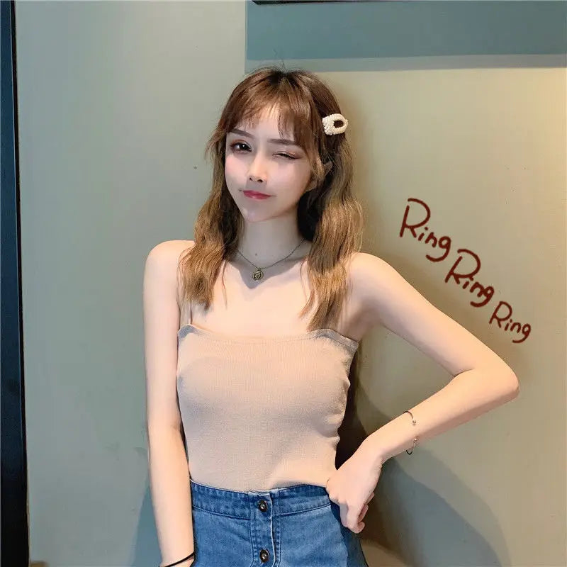 Camisoles Women Summer Solid Colorful Sexy Knitted Sleeveless Tees Womens Tanks Tops Camis Chic Basic All-match Ulzzang Backless