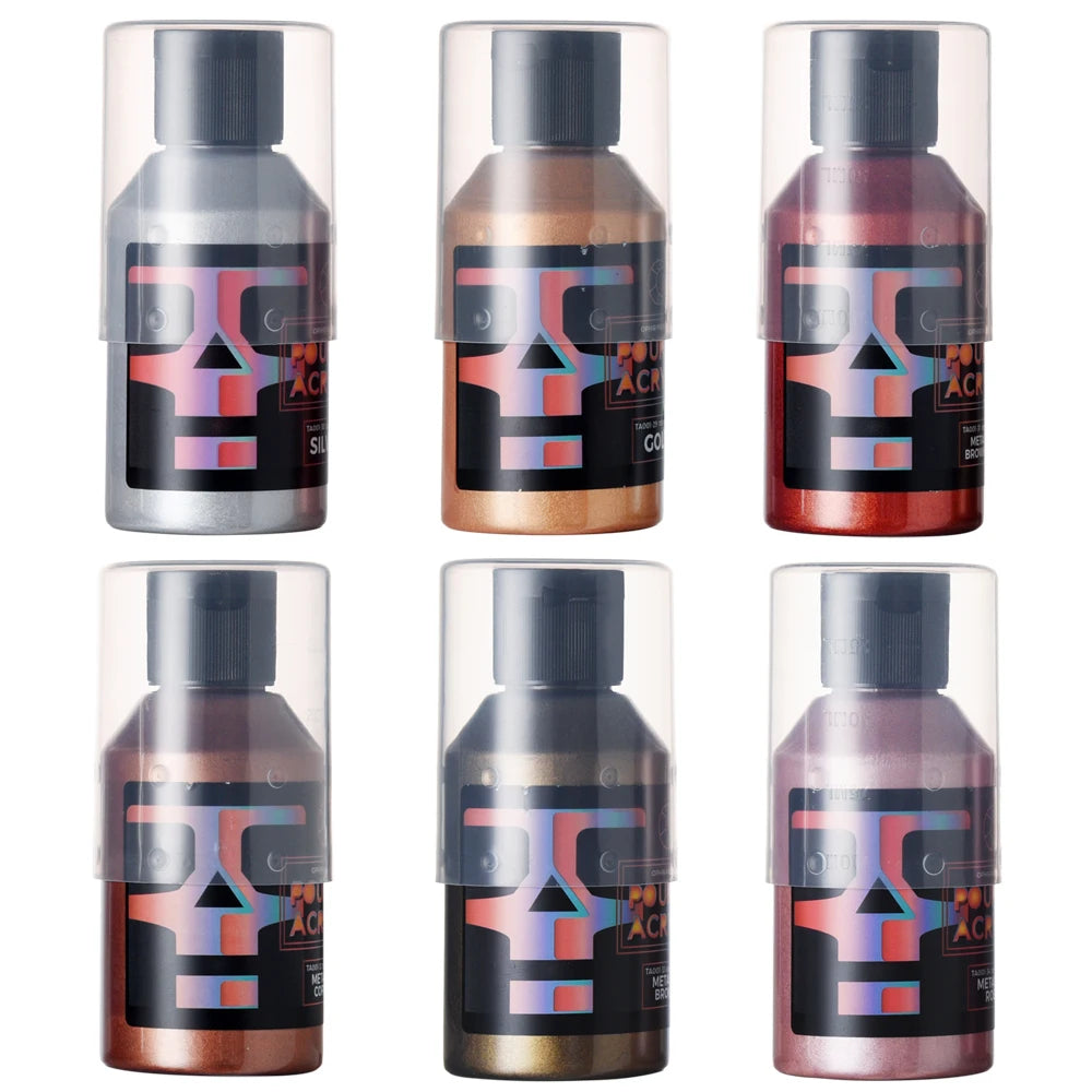 OPHIR 金属丙烯酸浇注涂料套装水性颜料预混合流体艺术品 100ML/瓶适用于艺术家 DIY TA001