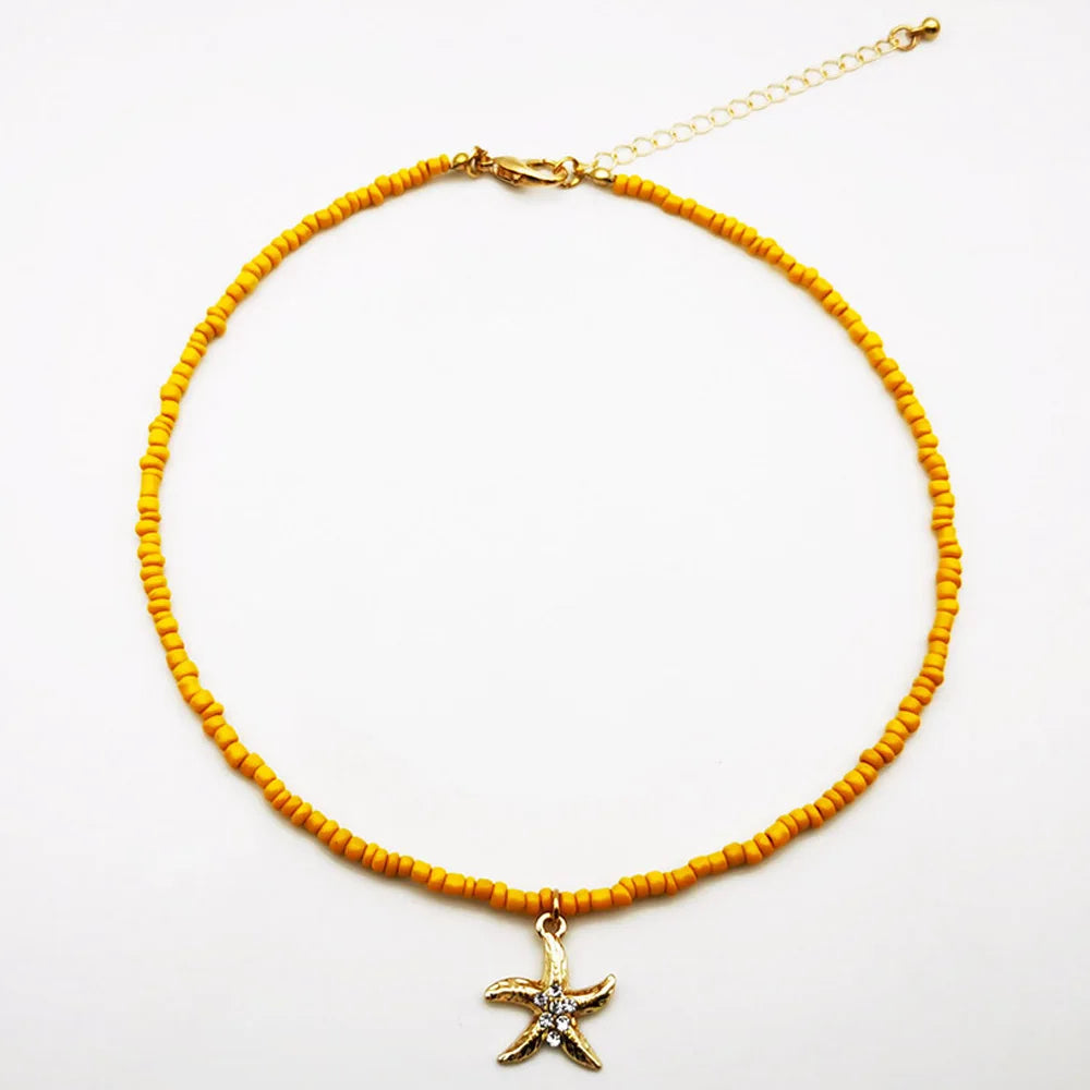 Bohemian Multilayer Handmade Bead Pendant Necklace Fashion Ethnic Vintage Starfish Heart Love Choker Beach Jewelry Bijoux Gift