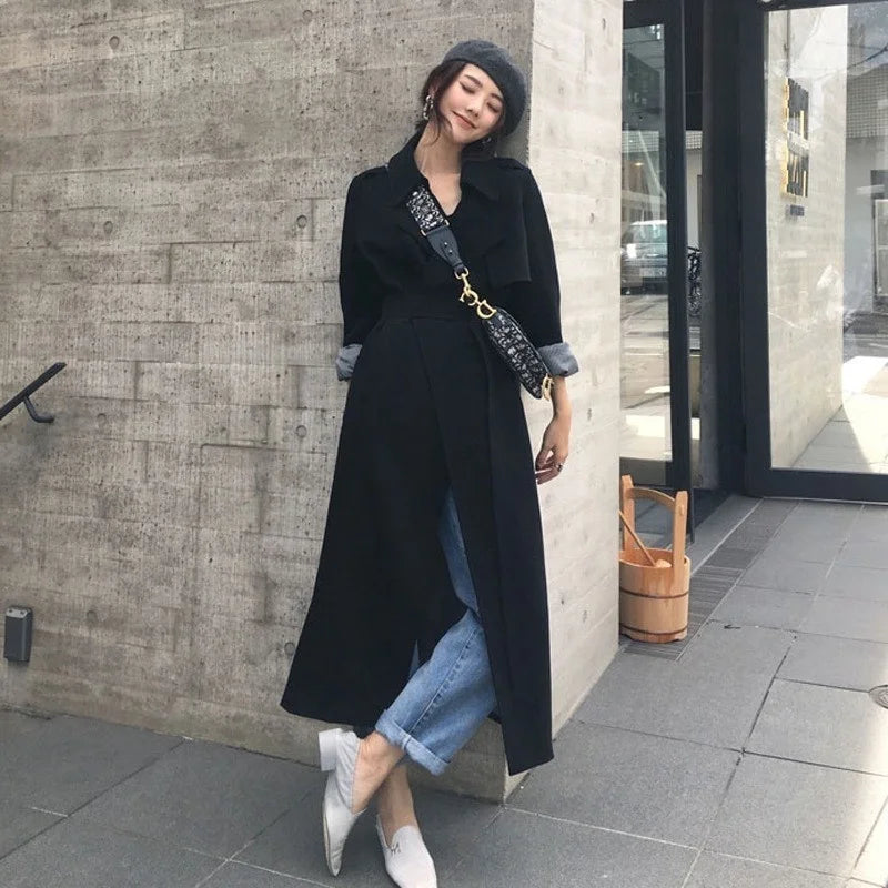 Kot parit wanita musim bunga High Street pakaian wanita High Street 2022 Pakaian Luar Longgar Wanita Pekerja Streetwear Pemecah angin panjang dengan tali pinggang FY06