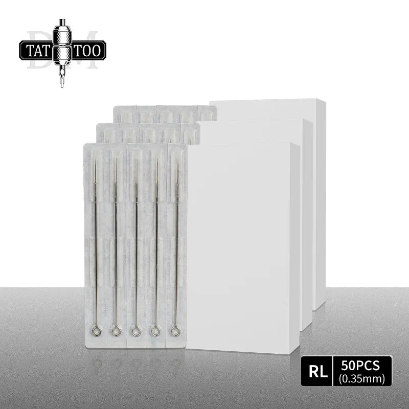 50pcs Jarum Tatu Pelapik Bulat Mensterilkan 1RL 3RL 5RL 7RL 9RL 11RL 13RL 15RL 18RL 0.35MM Jarum Tatu Pakai