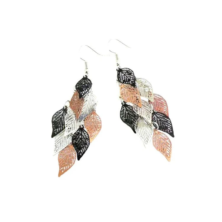 Vintage Hollow Leaves Drop Earrings for Women Bohemian Colorful Long Dangle Earrings 2024 Fashion Jewelry boucle oreille femme