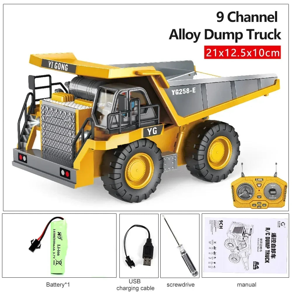 2.4G High Tech 11 Channels RC Excavator Dump Trucks Jentolak Aloi Kejuruteraan Plastik Kenderaan Mainan Elektronik Untuk Hadiah Lelaki