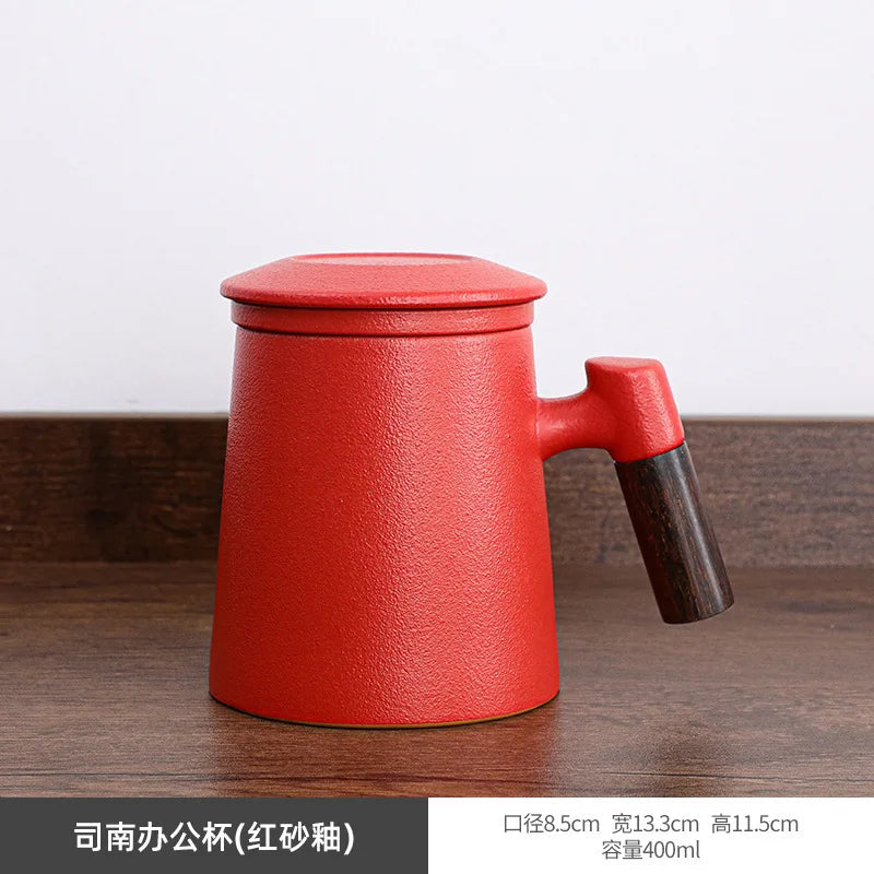 400ML Mug Seramik Cawan Teh dengan Infuser Penapis Tali Pinggang Isi Rumah Mug Dua Dinding Peralatan Minum Pejabat dengan Pemegang Penutup Penapis Teh