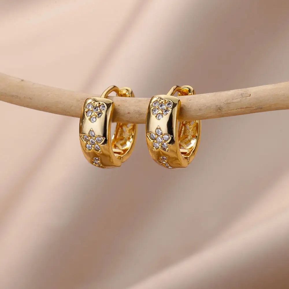 Fashion Zircon Circle Drop Earring For Women Stainless Steel Gold Color Round Pendant Dangle Earring Jewelry Gift Brincos Bijoux