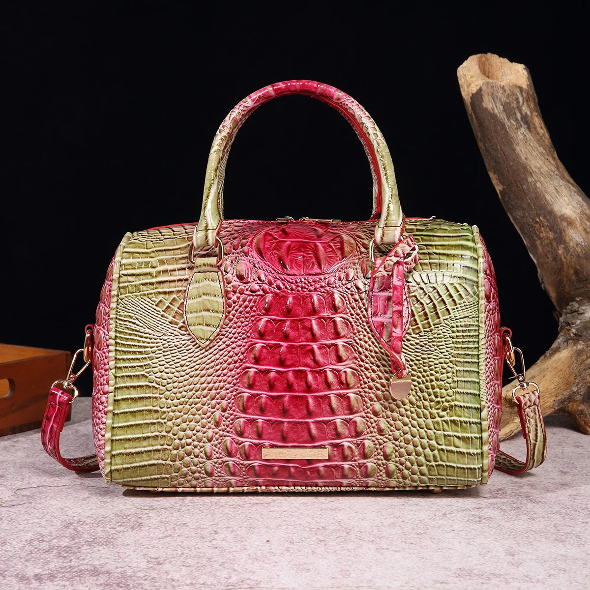 Beg Tangan Boston Timbul Buaya Ombre Beg Selempang Gaya Klasik Dompet Beg Kulit Wanita
